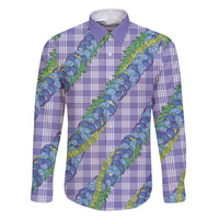 Hawaii Jade Vine Lei Family Matching Long Sleeve Bodycon Dress and Hawaiian Shirt Aloha Palaka Motif - Purple - Polynesian Pride