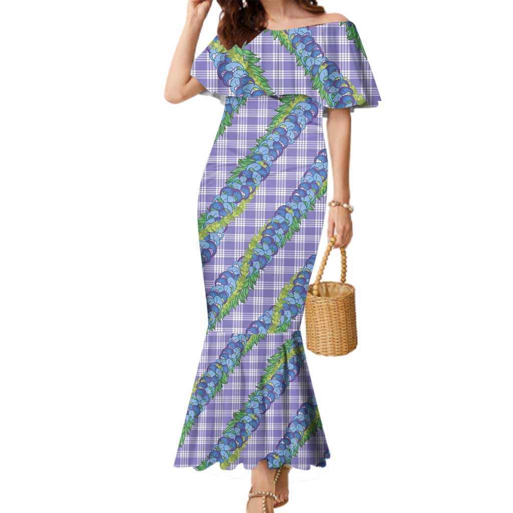 Hawaii Jade Vine Lei Family Matching Mermaid Dress and Hawaiian Shirt Aloha Palaka Motif - Purple - Polynesian Pride