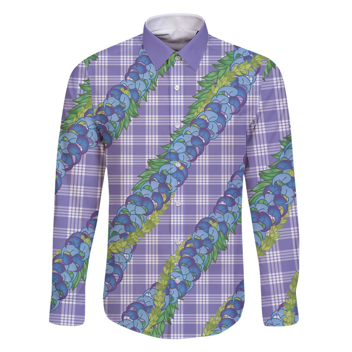 Hawaii Jade Vine Lei Family Matching Off The Shoulder Long Sleeve Dress and Hawaiian Shirt Aloha Palaka Motif - Purple - Polynesian Pride