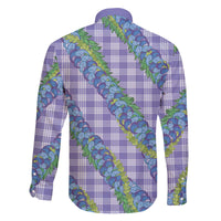 Hawaii Jade Vine Lei Family Matching Off The Shoulder Long Sleeve Dress and Hawaiian Shirt Aloha Palaka Motif - Purple - Polynesian Pride