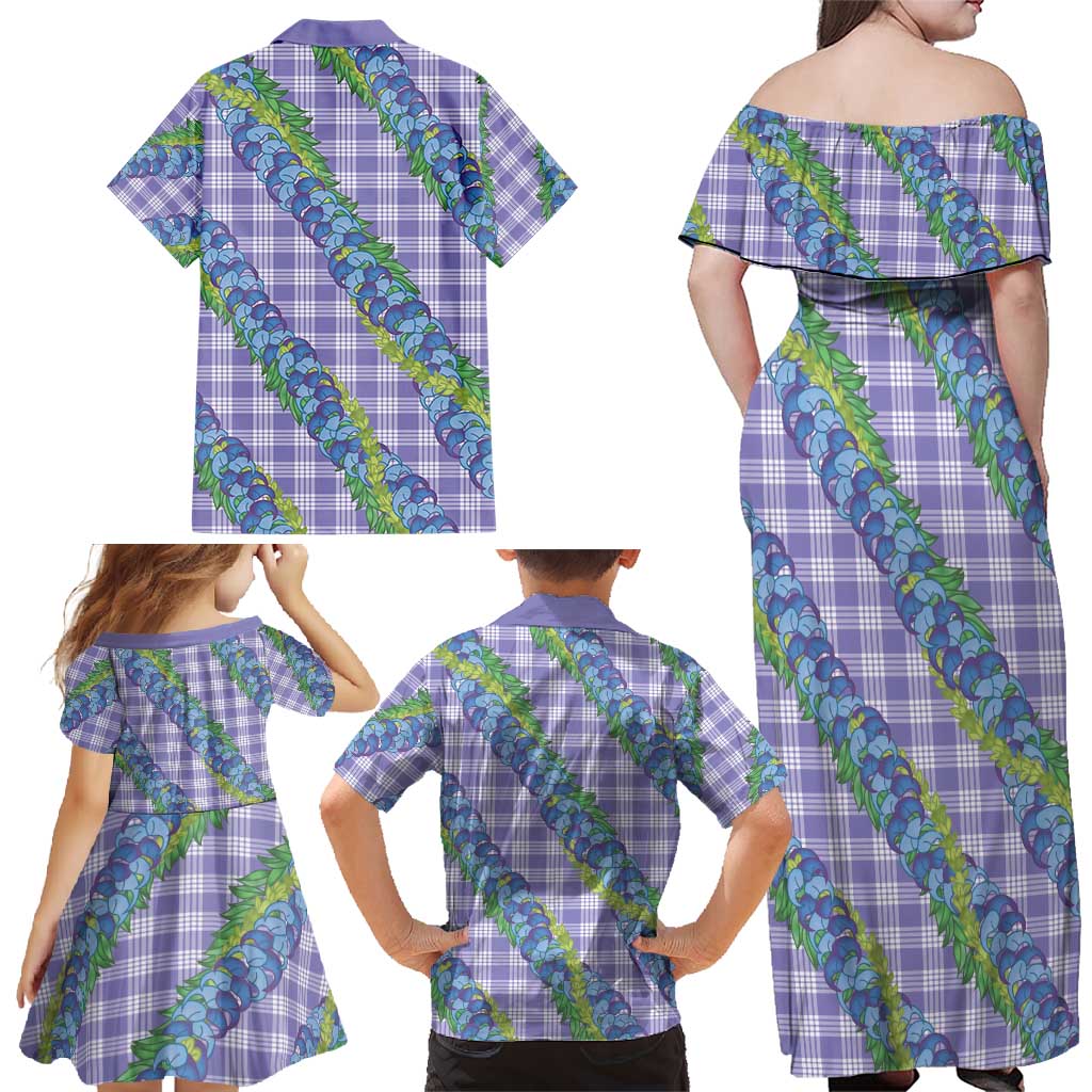 Hawaii Jade Vine Lei Family Matching Off Shoulder Maxi Dress and Hawaiian Shirt Aloha Palaka Motif - Purple - Polynesian Pride