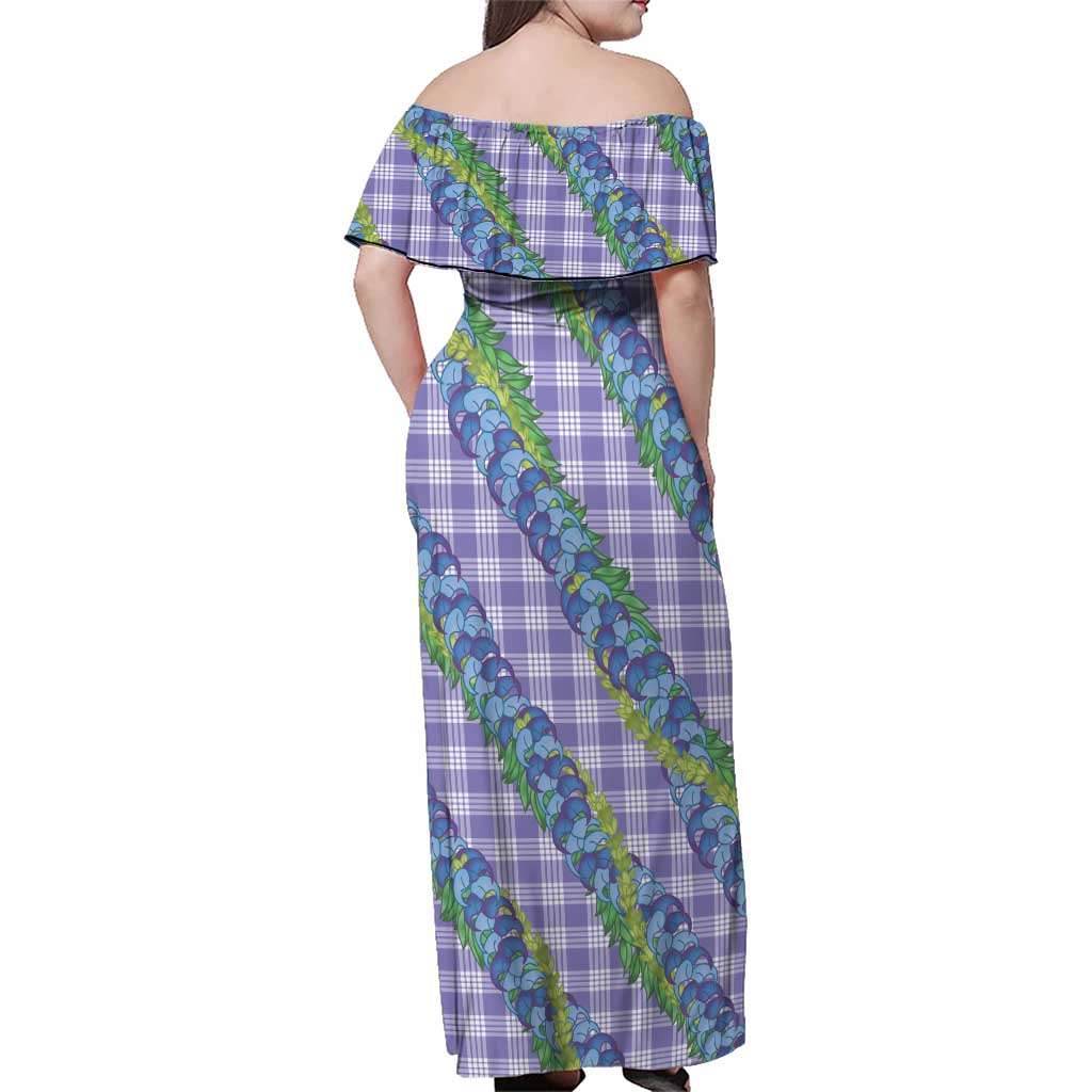 Hawaii Jade Vine Lei Family Matching Off Shoulder Maxi Dress and Hawaiian Shirt Aloha Palaka Motif - Purple - Polynesian Pride