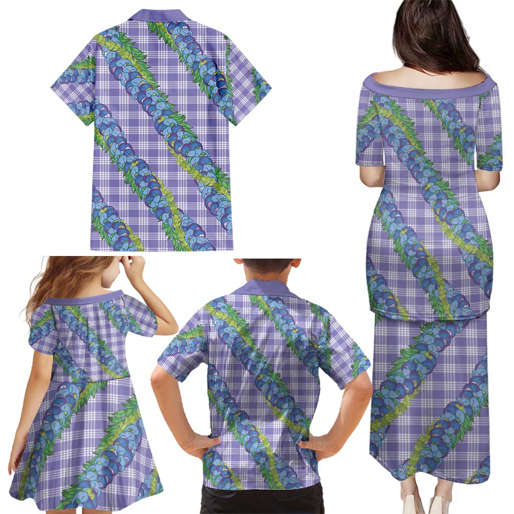 Hawaii Jade Vine Lei Family Matching Puletasi and Hawaiian Shirt Aloha Palaka Motif - Purple - Polynesian Pride