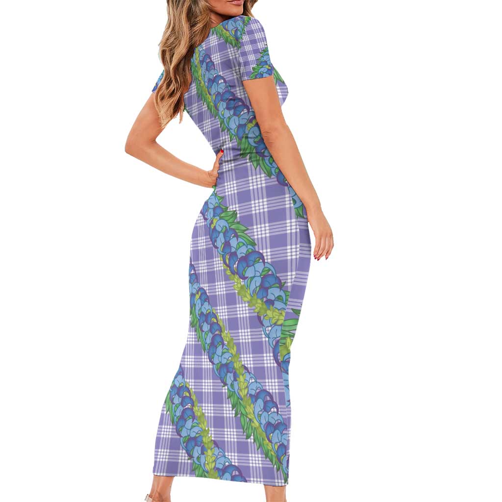 Hawaii Jade Vine Lei Family Matching Short Sleeve Bodycon Dress and Hawaiian Shirt Aloha Palaka Motif - Purple - Polynesian Pride