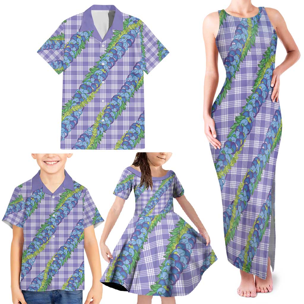 Hawaii Jade Vine Lei Family Matching Tank Maxi Dress and Hawaiian Shirt Aloha Palaka Motif - Purple - Polynesian Pride