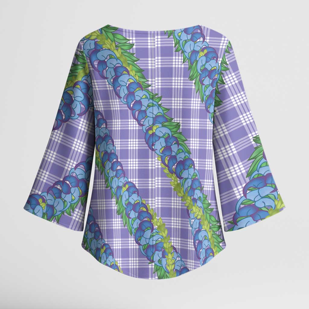 Hawaii Jade Vine Lei Kimono Sleeve Blouse Aloha Palaka Motif - Purple - Polynesian Pride