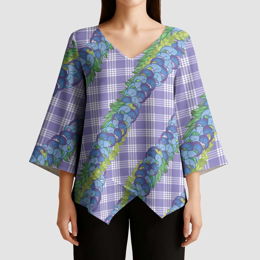 Hawaii Jade Vine Lei Kimono Sleeve Blouse Aloha Palaka Motif - Purple - Polynesian Pride