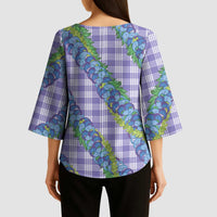 Hawaii Jade Vine Lei Kimono Sleeve Blouse Aloha Palaka Motif - Purple - Polynesian Pride