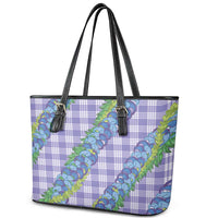Hawaii Jade Vine Lei Leather Tote Bag Aloha Palaka Motif - Purple - Polynesian Pride