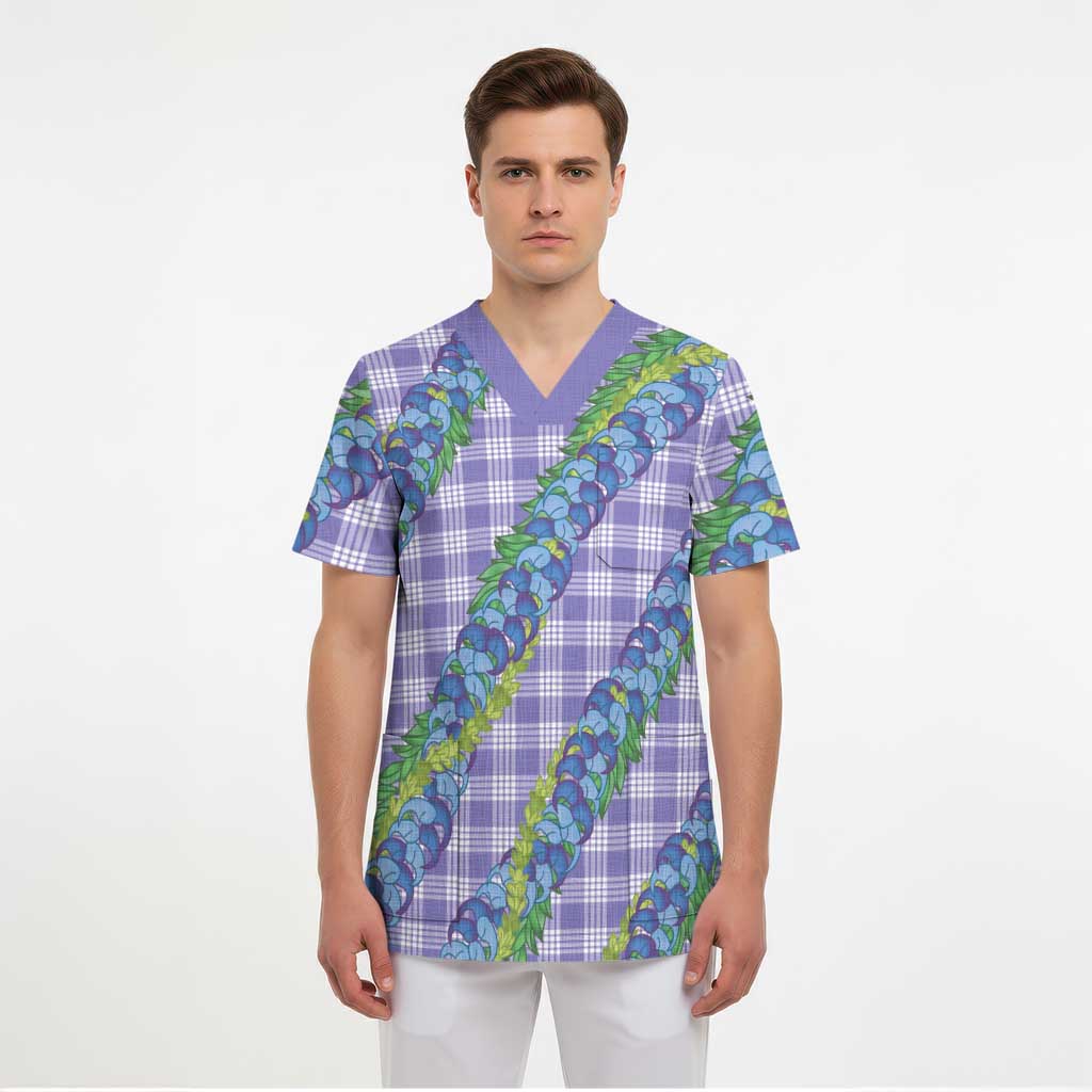 Hawaii Jade Vine Lei Scrub Top Aloha Palaka Motif - Purple LT14 - Polynesian Pride