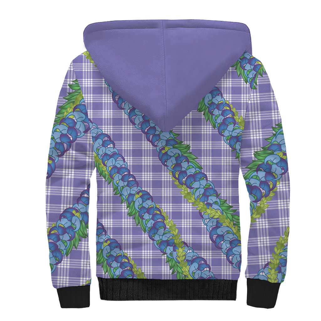 Hawaii Jade Vine Lei Sherpa Hoodie Aloha Palaka Motif - Purple - Polynesian Pride