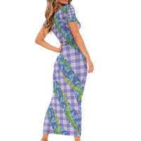 Hawaii Jade Vine Lei Short Sleeve Bodycon Dress Aloha Palaka Motif - Purple - Polynesian Pride