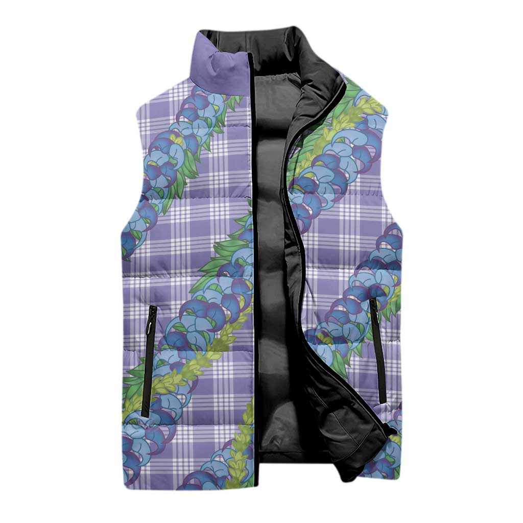 Hawaii Jade Vine Lei Sleeveless Puffer Jacket Aloha Palaka Motif - Purple - Polynesian Pride