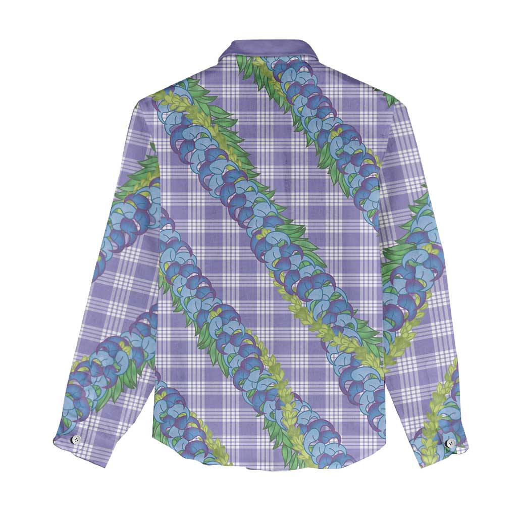 Hawaii Jade Vine Lei Women Casual Shirt Aloha Palaka Motif - Purple - Polynesian Pride