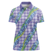 Hawaii Jade Vine Lei Women Polo Shirt Aloha Palaka Motif - Purple - Polynesian Pride