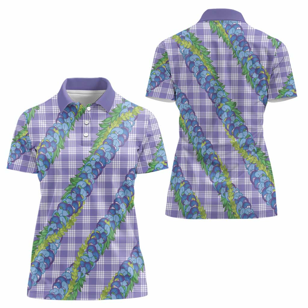 Hawaii Jade Vine Lei Women Polo Shirt Aloha Palaka Motif - Purple - Polynesian Pride