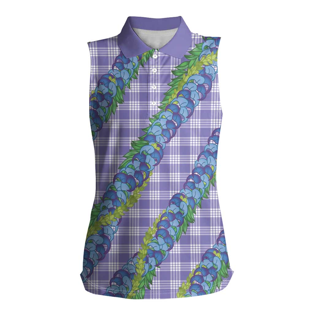 Hawaii Jade Vine Lei Women Sleeveless Polo Shirt Aloha Palaka Motif - Purple - Polynesian Pride