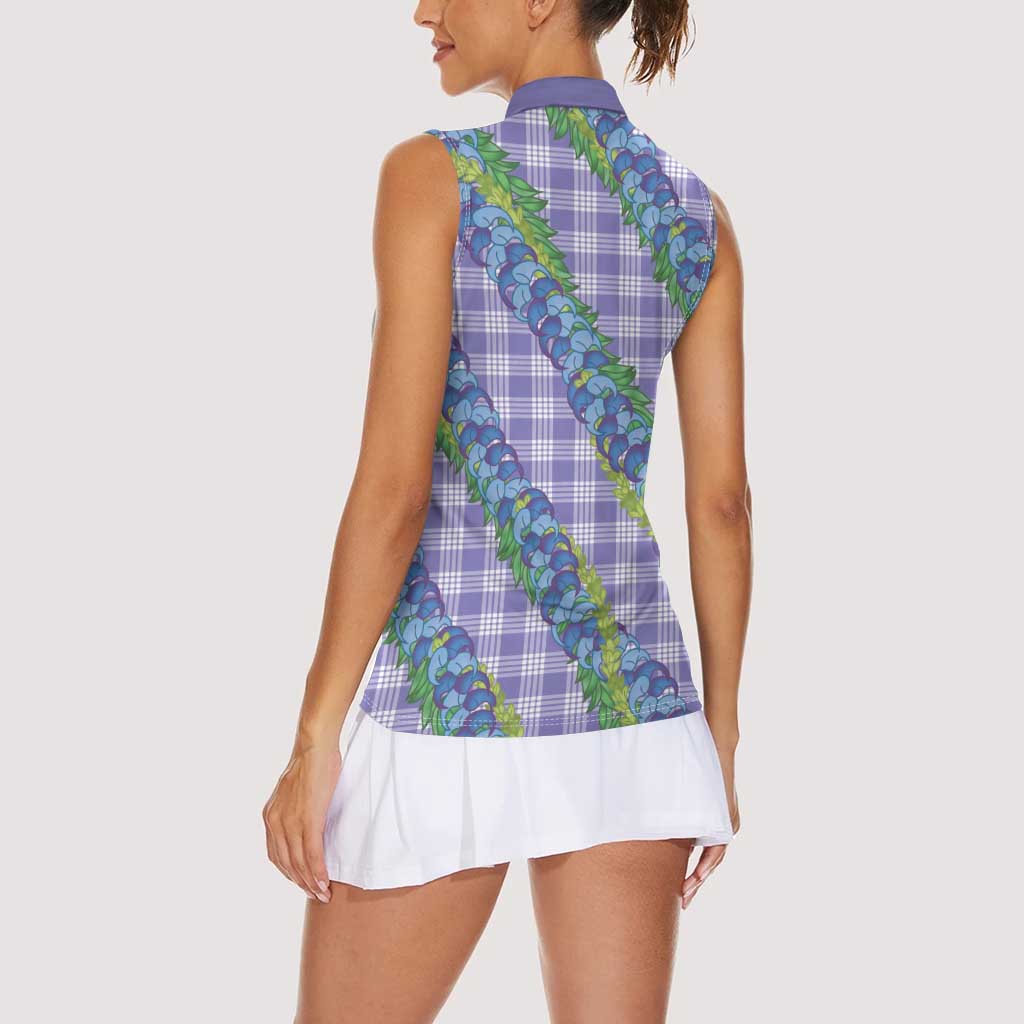 Hawaii Jade Vine Lei Women Sleeveless Polo Shirt Aloha Palaka Motif - Purple - Polynesian Pride