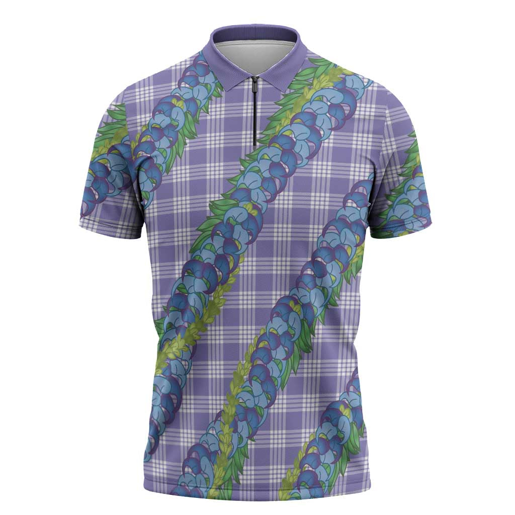 Hawaii Jade Vine Lei Zipper Polo Shirt Aloha Palaka Motif - Purple - Polynesian Pride