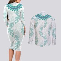 Jade Vine Lei Hawaii Couples Matching Long Sleeve Bodycon Dress and Long Sleeve Button Shirt Aloha Seamless Tropical Leaves - Polynesian Pride