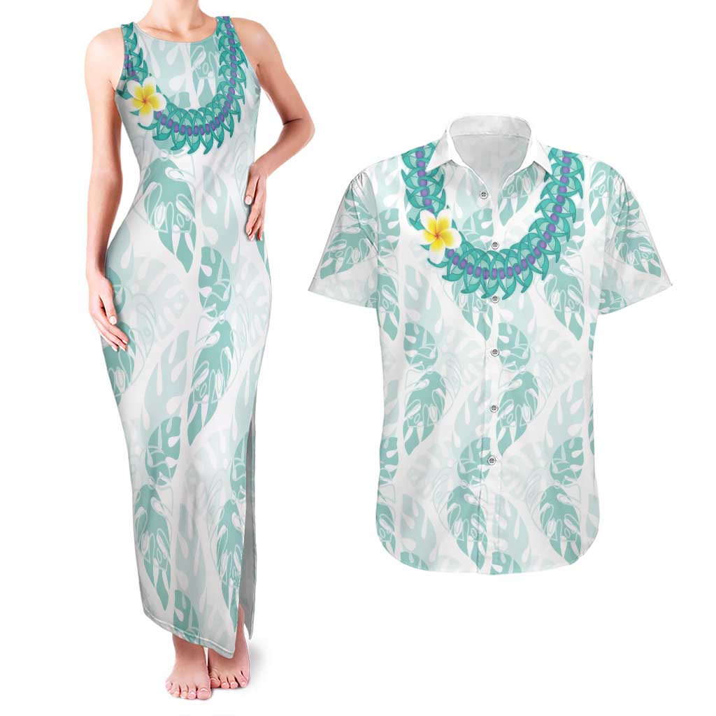 Jade Vine Lei Hawaii Couples Matching Tank Maxi Dress and Hawaiian Shirt Aloha Seamless Tropical Leaves - Polynesian Pride
