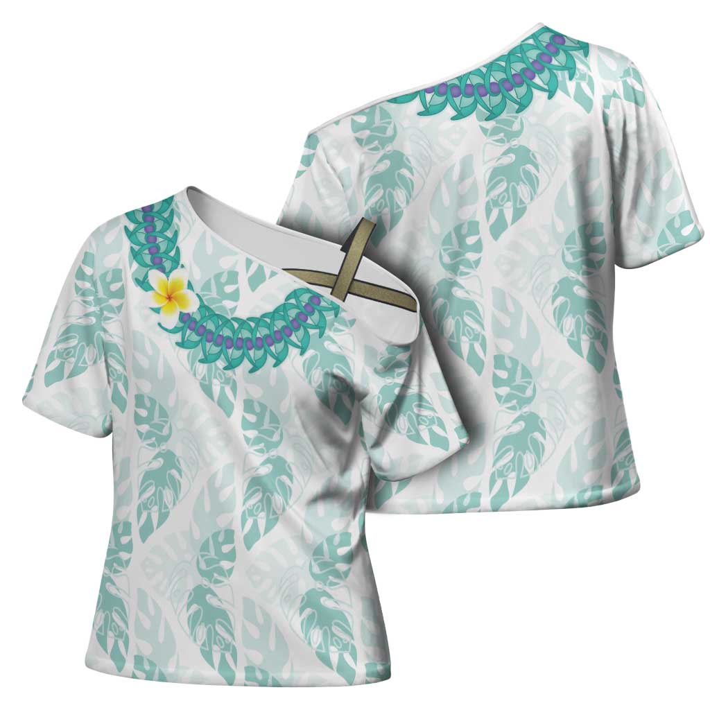 Jade Vine Lei Hawaii Cross Shoulder Shirt Aloha Seamless Tropical Leaves - Polynesian Pride