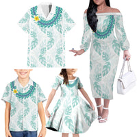 Jade Vine Lei Hawaii Family Matching Off The Shoulder Long Sleeve Dress and Hawaiian Shirt Aloha Seamless Tropical Leaves - Polynesian Pride