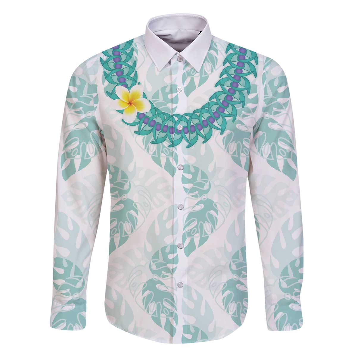 Jade Vine Lei Hawaii Family Matching Off The Shoulder Long Sleeve Dress and Hawaiian Shirt Aloha Seamless Tropical Leaves - Polynesian Pride