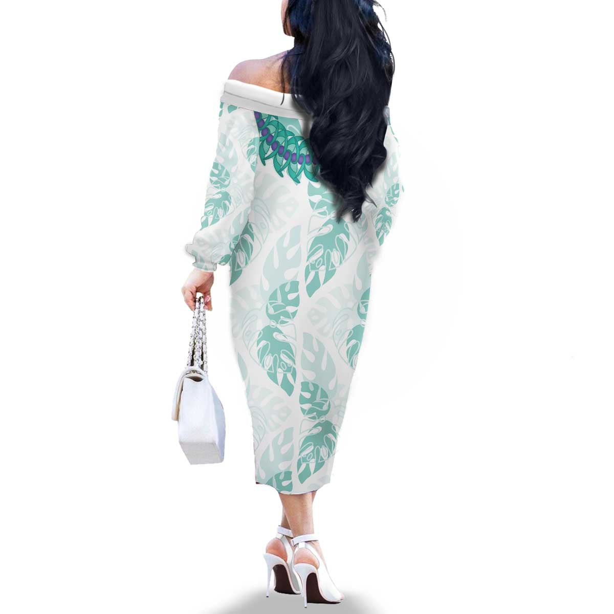Jade Vine Lei Hawaii Family Matching Off The Shoulder Long Sleeve Dress and Hawaiian Shirt Aloha Seamless Tropical Leaves - Polynesian Pride