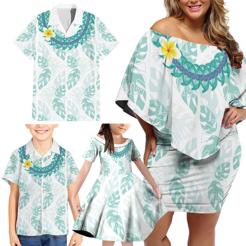 Jade Vine Lei Hawaii Family Matching Off Shoulder Short Dress and Hawaiian Shirt Aloha Seamless Tropical Leaves - Polynesian Pride