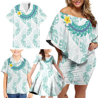 Jade Vine Lei Hawaii Family Matching Off Shoulder Short Dress and Hawaiian Shirt Aloha Seamless Tropical Leaves - Polynesian Pride