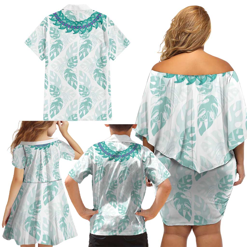 Jade Vine Lei Hawaii Family Matching Off Shoulder Short Dress and Hawaiian Shirt Aloha Seamless Tropical Leaves - Polynesian Pride