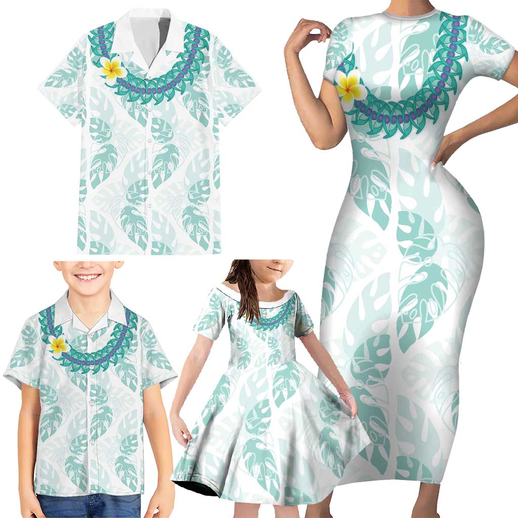 Jade Vine Lei Hawaii Family Matching Short Sleeve Bodycon Dress and Hawaiian Shirt Aloha Seamless Tropical Leaves - Polynesian Pride