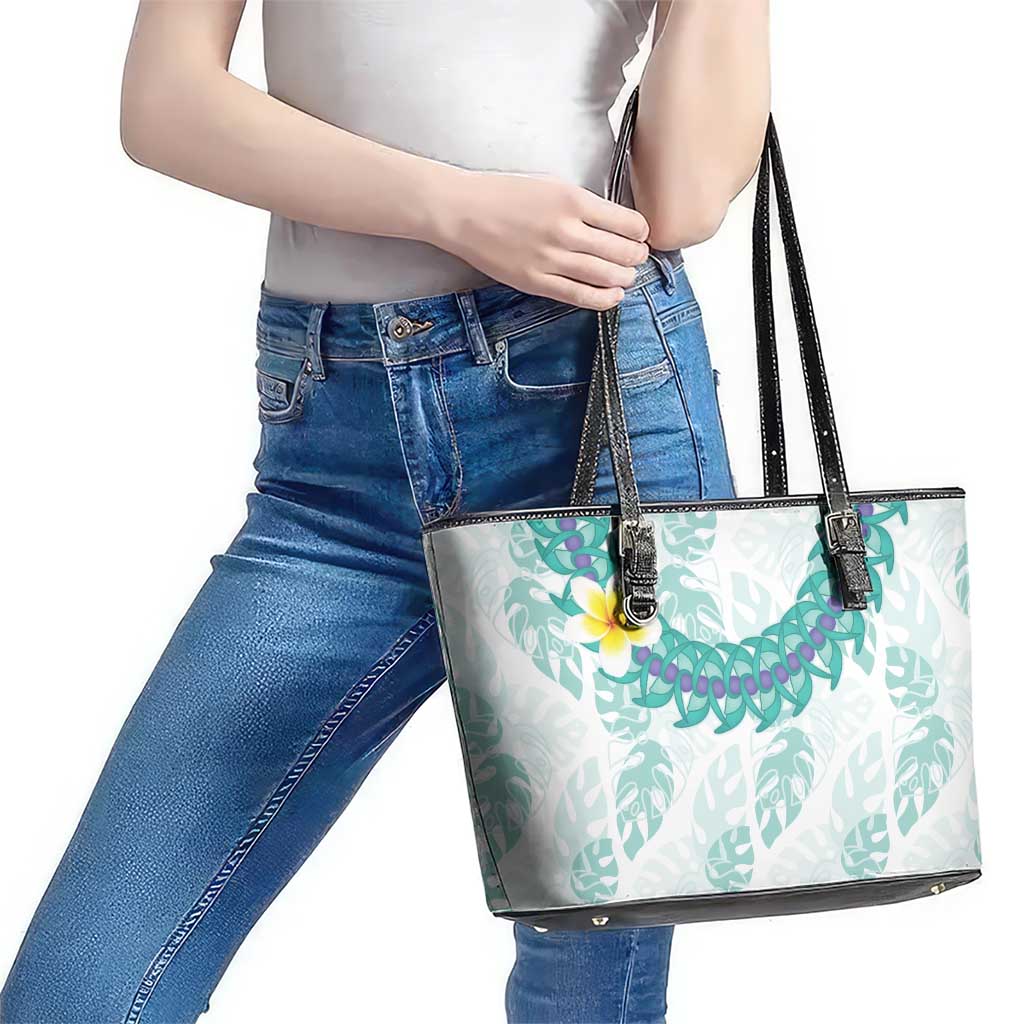 Jade Vine Lei Hawaii Leather Tote Bag Aloha Seamless Tropical Leaves - Polynesian Pride