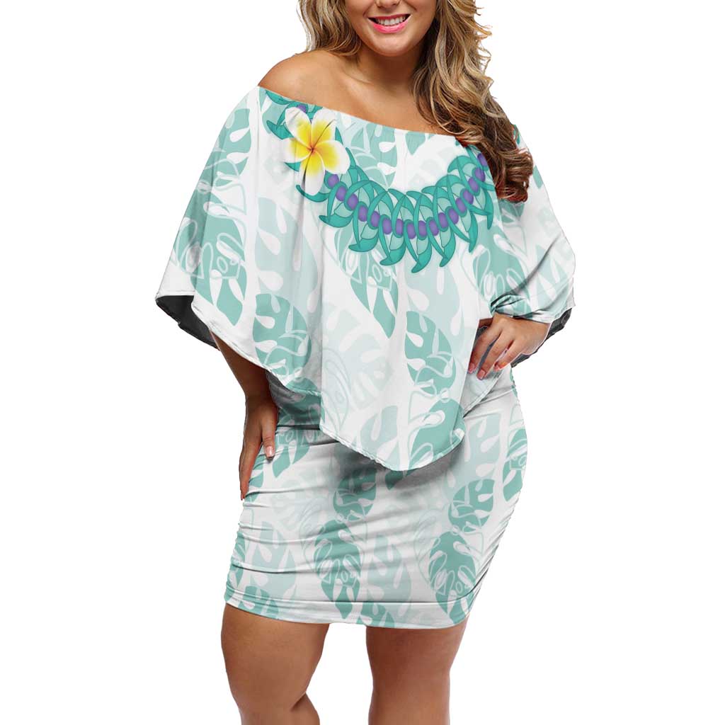 Jade Vine Lei Hawaii Off Shoulder Short Dress Aloha Seamless Tropical Leaves - Polynesian Pride