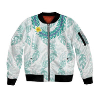 Jade Vine Lei Hawaii Sleeve Zip Bomber Jacket Aloha Seamless Tropical Leaves - Polynesian Pride