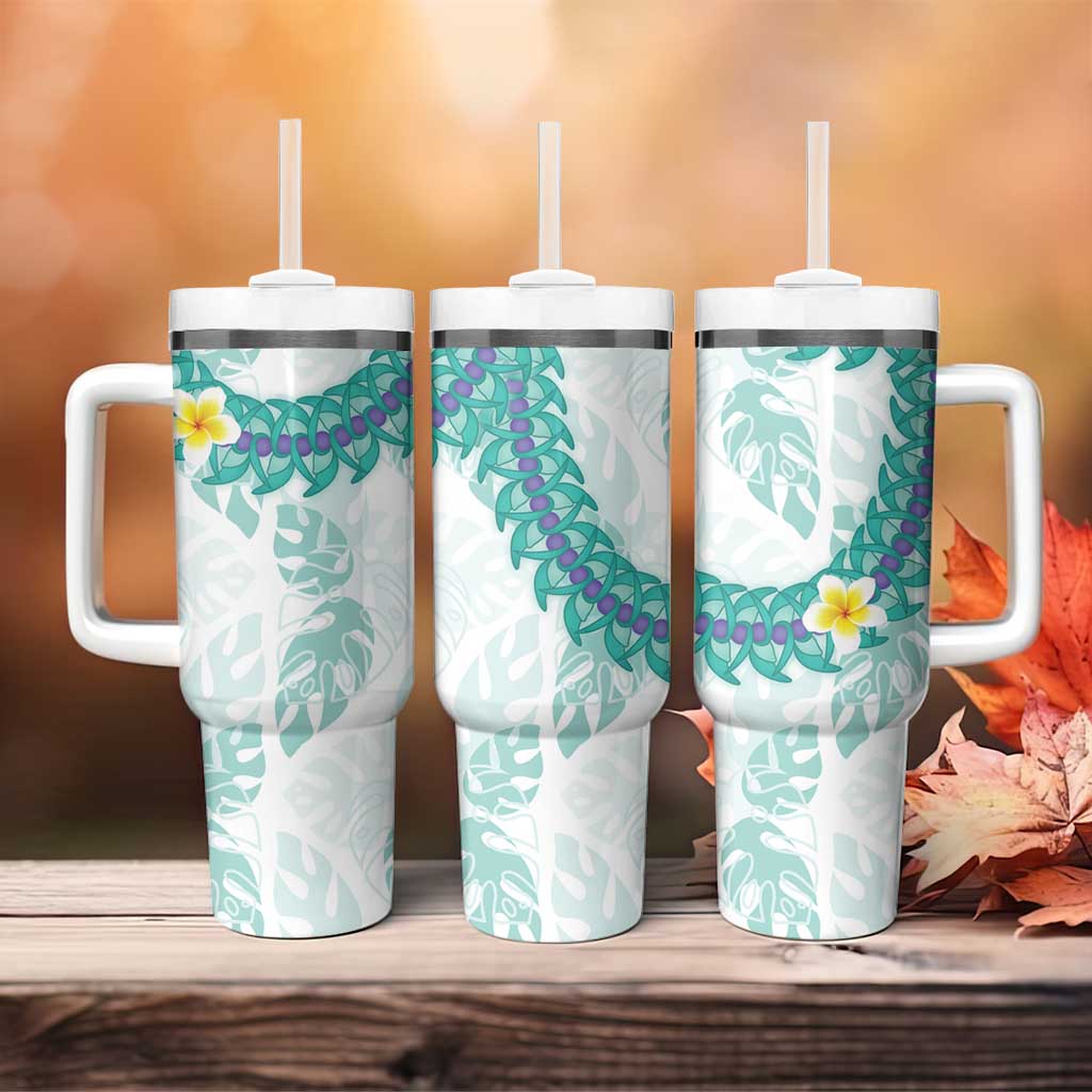 Jade Vine Lei Hawaii Tumbler With Handle Aloha Seamless Tropical Leaves - Polynesian Pride