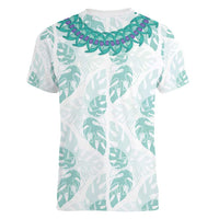 Jade Vine Lei Hawaii Women V-Neck T-Shirt Aloha Seamless Tropical Leaves - Polynesian Pride