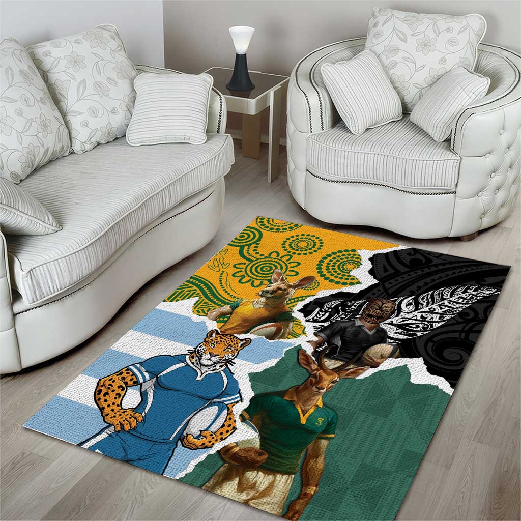 Rugby 2025 Championship Area Rug Southern Hemisphere Countries Mascots - Polynesian Pride