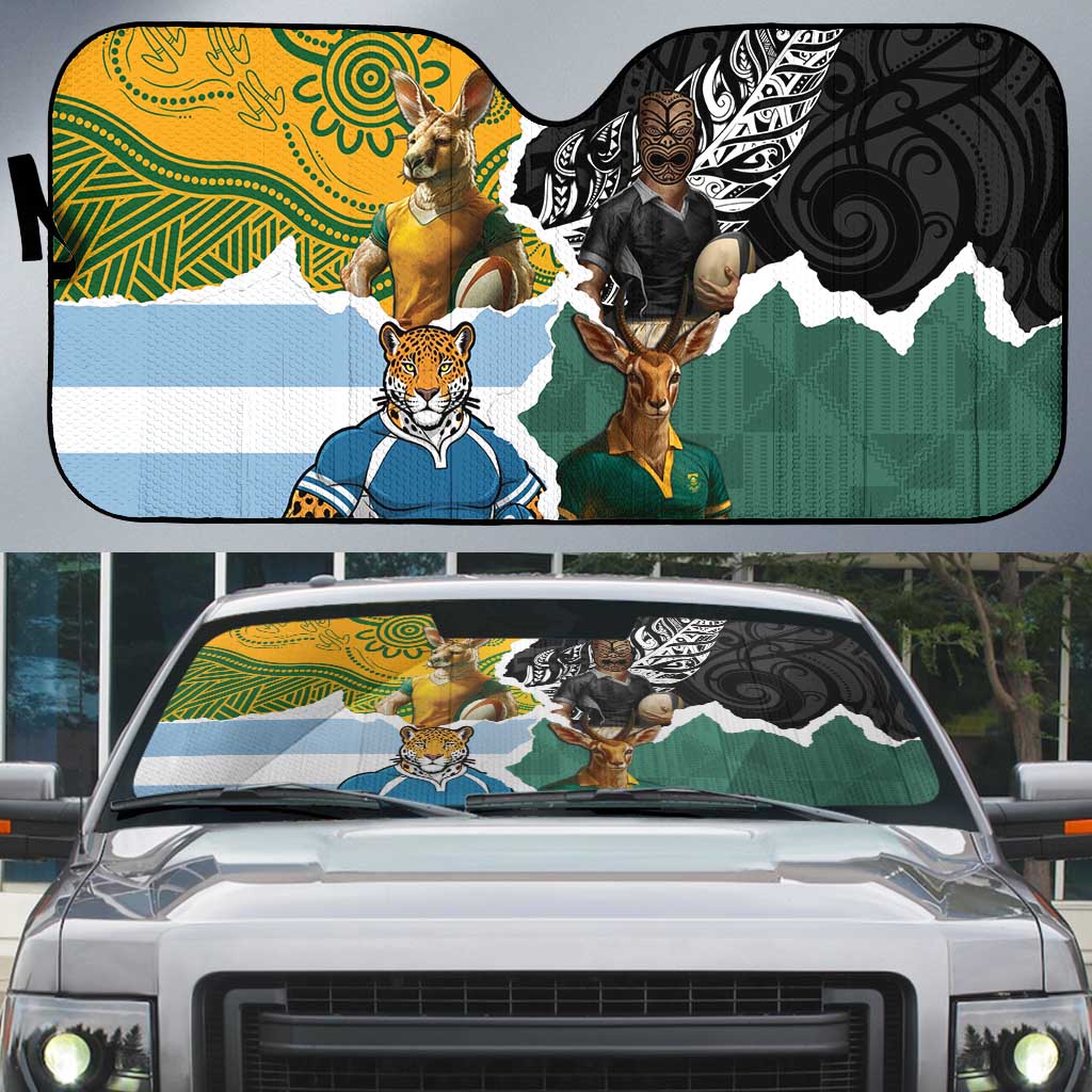 Rugby 2025 Championship Auto Sun Shade Southern Hemisphere Countries Mascots - Polynesian Pride