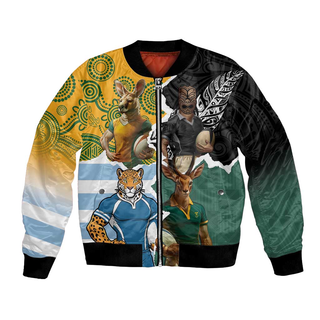 Personalised Rugby 2025 Championship Bomber Jacket Southern Hemisphere Countries Mascots - Polynesian Pride
