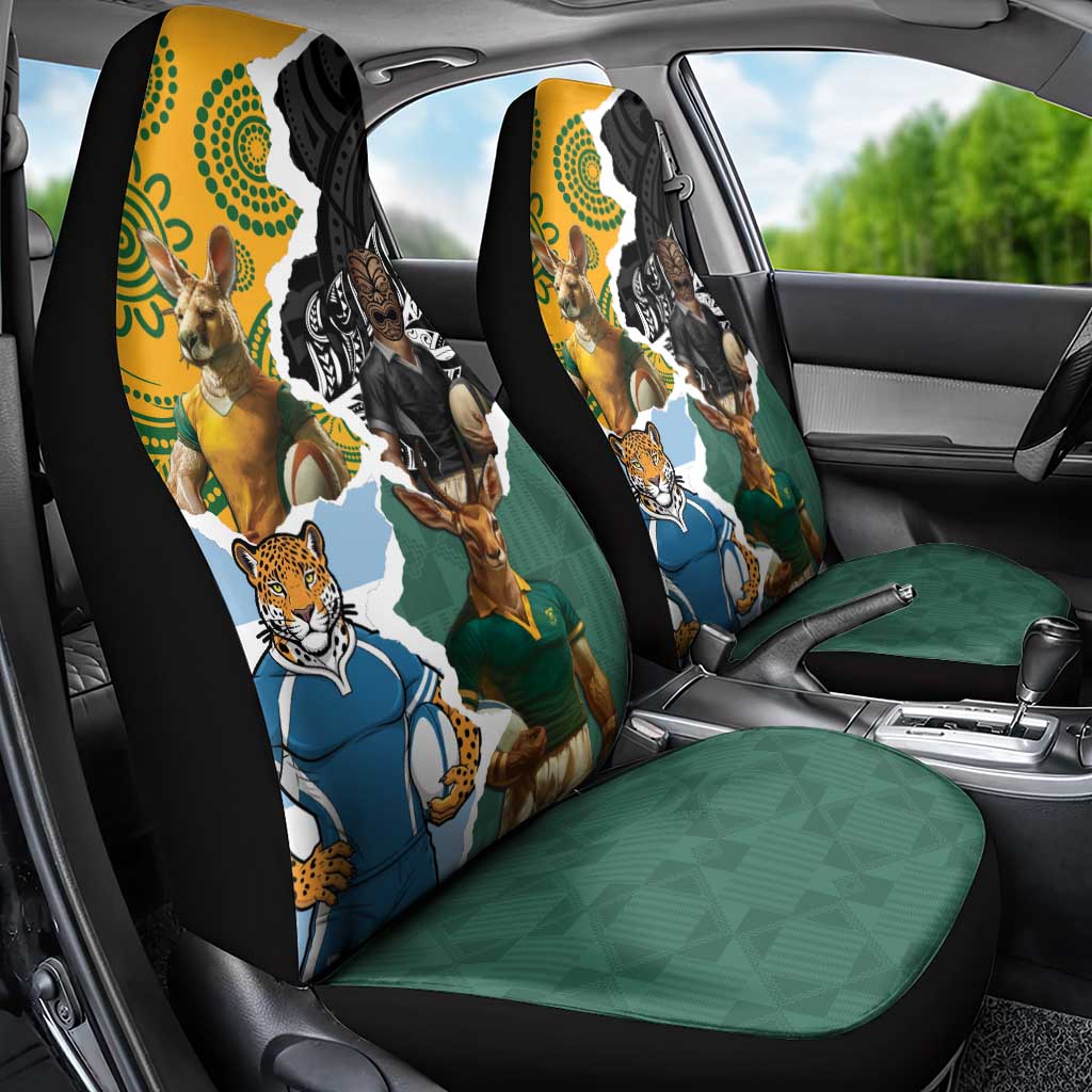 Rugby 2025 Championship Car Seat Cover Southern Hemisphere Countries Mascots - Polynesian Pride