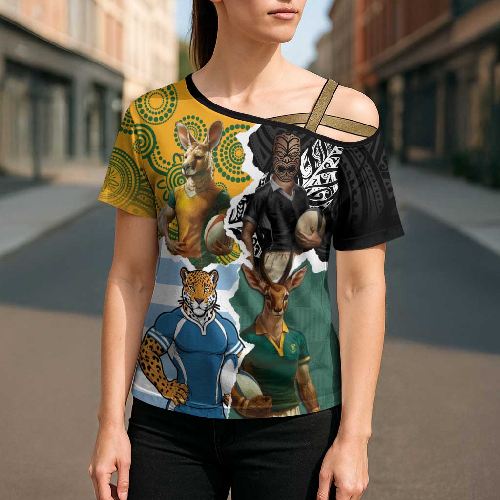 Personalised Rugby 2025 Championship Cross Shoulder Shirt Southern Hemisphere Countries Mascots - Polynesian Pride