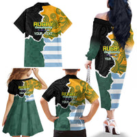 Personalised Rugby 2025 Championship Family Matching Off The Shoulder Long Sleeve Dress and Hawaiian Shirt Southern Hemisphere Countries Mascots - Polynesian Pride