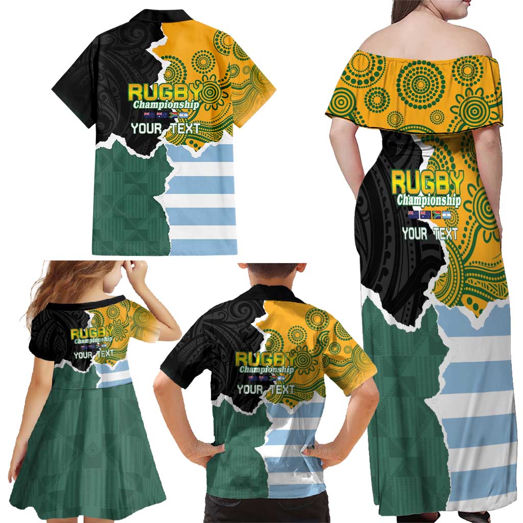 Personalised Rugby 2025 Championship Family Matching Off Shoulder Maxi Dress and Hawaiian Shirt Southern Hemisphere Countries Mascots - Polynesian Pride