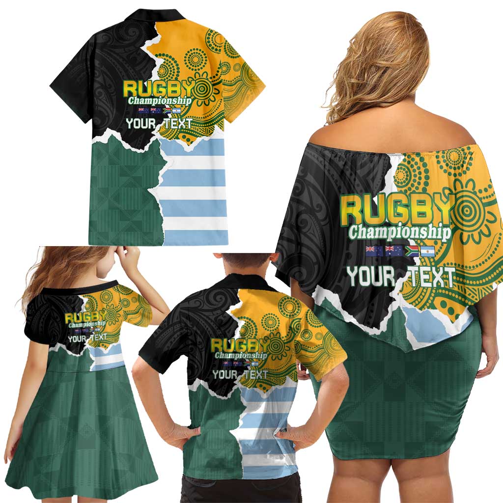 Personalised Rugby 2025 Championship Family Matching Off Shoulder Short Dress and Hawaiian Shirt Southern Hemisphere Countries Mascots - Polynesian Pride