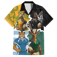 Personalised Rugby 2025 Championship Family Matching Off Shoulder Short Dress and Hawaiian Shirt Southern Hemisphere Countries Mascots - Polynesian Pride