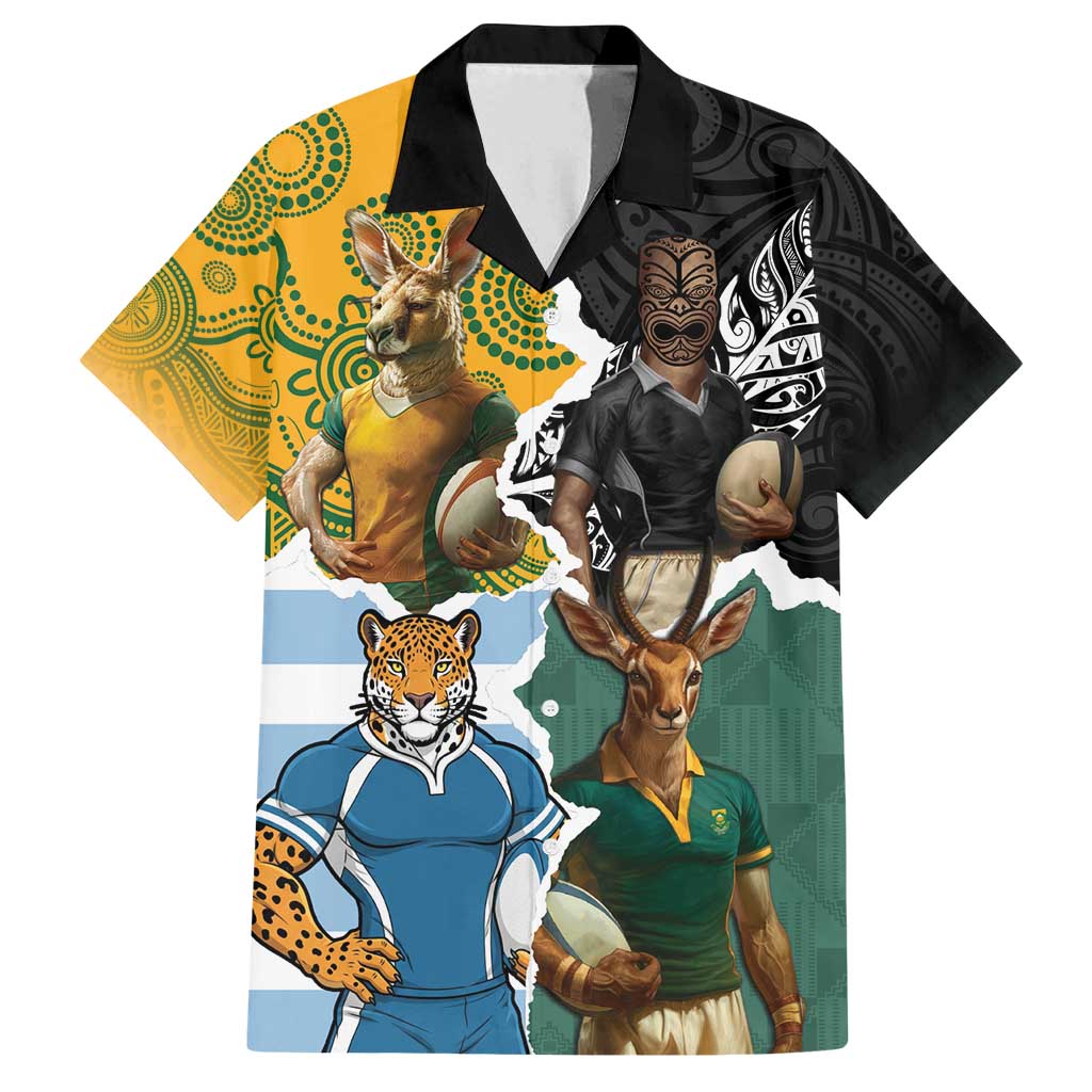 Personalised Rugby 2025 Championship Family Matching Puletasi and Hawaiian Shirt Southern Hemisphere Countries Mascots - Polynesian Pride