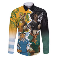 Personalised Rugby 2025 Championship Family Matching Puletasi and Hawaiian Shirt Southern Hemisphere Countries Mascots - Polynesian Pride