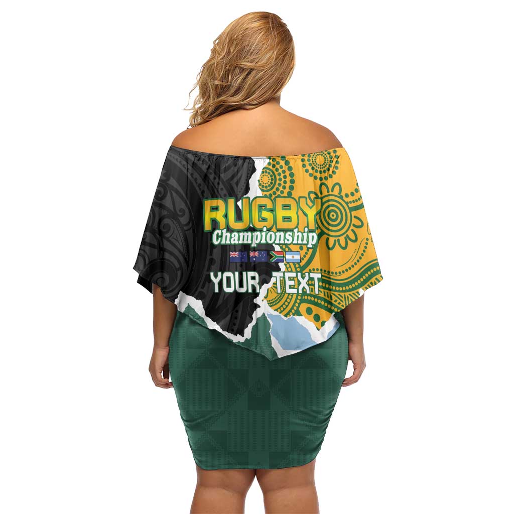 Personalised Rugby 2025 Championship Off Shoulder Short Dress Southern Hemisphere Countries Mascots - Polynesian Pride